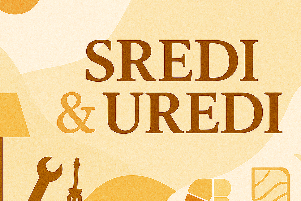 Ilustracija sa motivima uređenja doma u toplim bojama sa dekorativnim ikonama