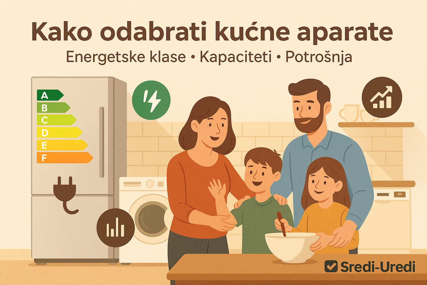 Kako odabrati kućne aparate prema potrebama domaćinstva Porodična kuhinja sa frižiderom, veš mašinom i mašinom za sudove