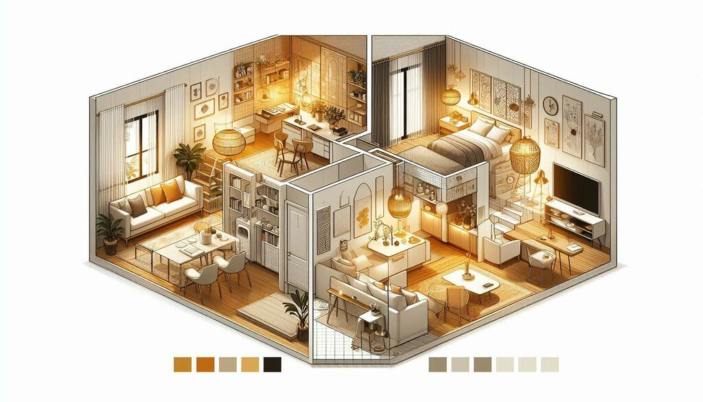 Vizuelni vodič kroz pravilno osvetljenje dnevne sobe, kuhinje i spavaće sobe.