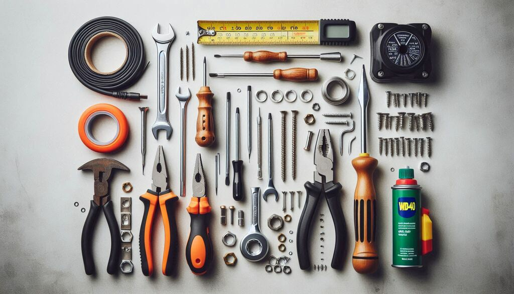 Uredno raspoređeni alati i delovi za najčešće kućne kvarove