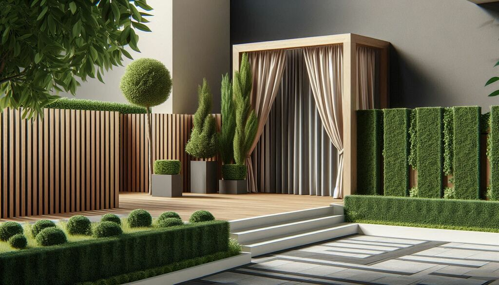 Dvorište sa drvenom ogradom i pergolom — zaštita od pogleda komšija