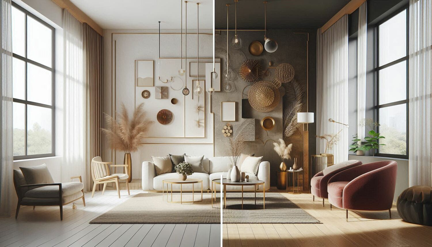 Podeljeni enterijer – minimalizam sa leve i maksimalizam sa desne strane