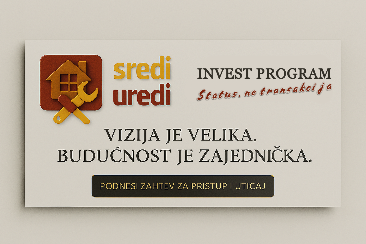 Ekskluzivna grafika koja poziva odabrane investitore da postanu deo osnivačkog kruga Sredi‑Uredi.