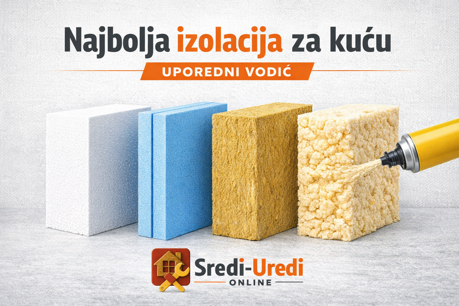 Uporedni prikaz EPS, XPS, kamene vune i PUR pene sa brendingom Sredi‑Uredi Online