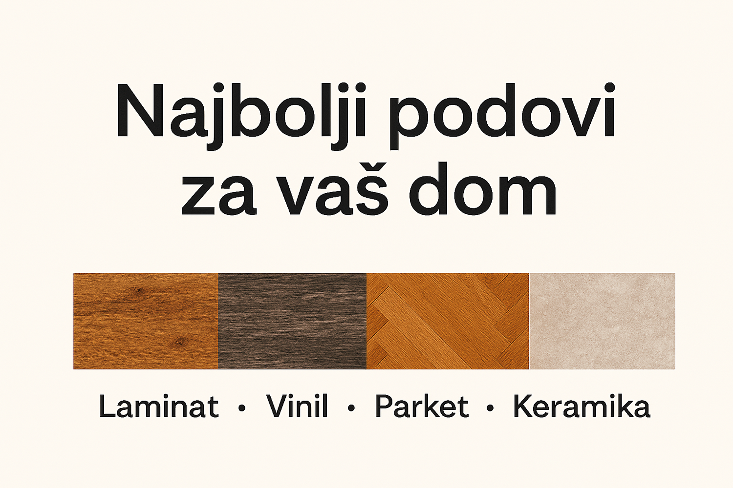 Minimalistički OG vizual sa naslovom „Najbolji podovi za vaš dom“ i listom podnih obloga bez tekstura