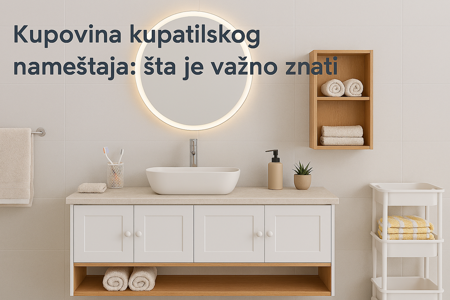 Funkcionalno porodično kupatilo sa dvostrukim lavaboom, LED ogledalom, ormarićima i dodatnim skladištem