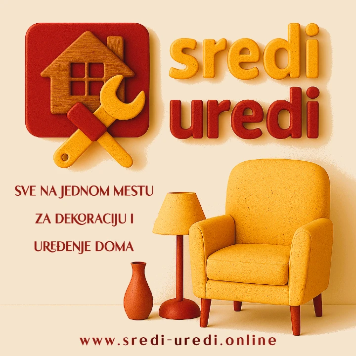 Žuta fotelja, lampa i dekoracija u modernom enterijeru — Sredi‑Uredi vizuelni identitet