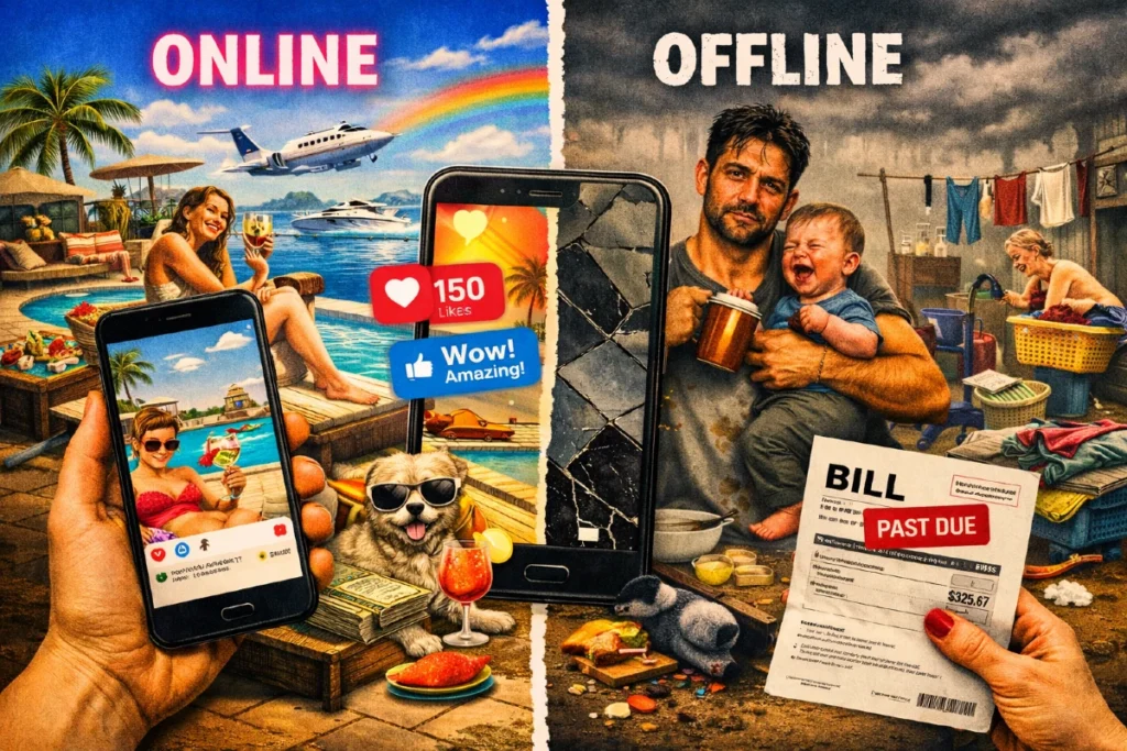 Društvene mreže vs stvarni život – humoristična ilustracija kroz različite perspektive