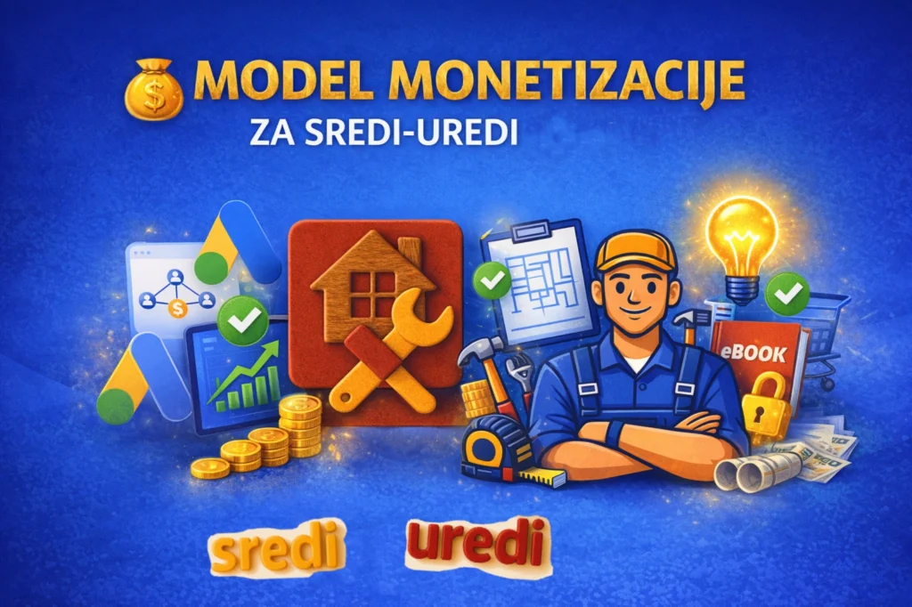 Model monetizacije za Sredi‑Uredi — digitalni koncept zarade kroz uređenje doma i online platforme