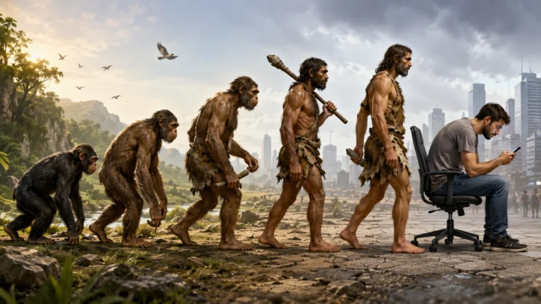Evolucija ljudske vrste u 3 koraka 1 Evolucija ljudske vrste u 3 koraka kroz humorističan prikaz prelaska od majmuna do modernog čoveka sa telefonom