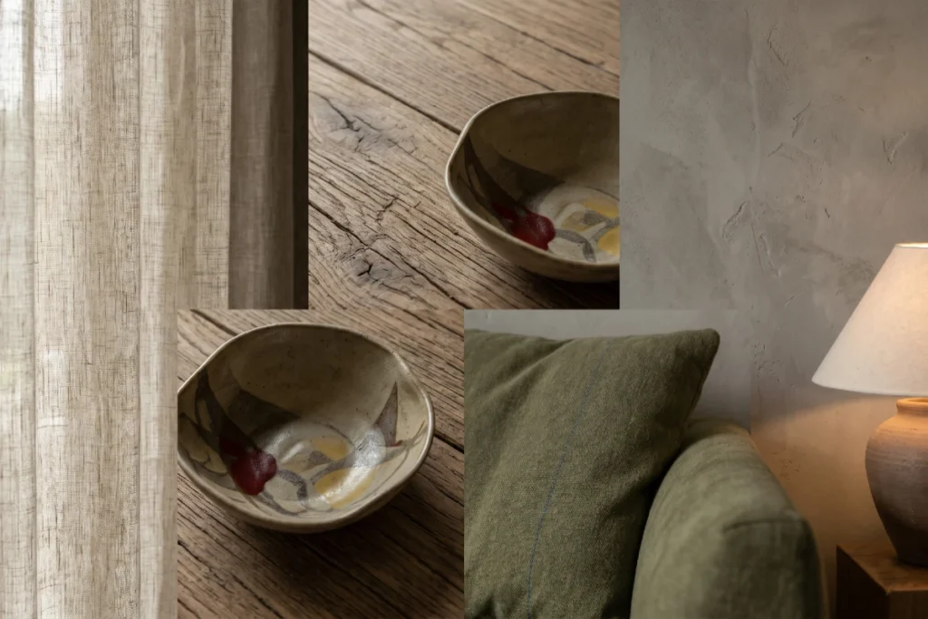 7 razloga zašto Wabi-Sabi stil osvaja domove koji su "previše savršeni" 2 Wabi-Sabi stil kroz prirodne teksture neobrađenog drveta, lanene zavese i ručno rađenu keramiku u enterijeru.