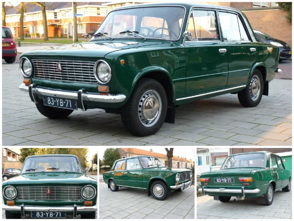 Lada 2101 — klasična istočnoevropska limuzina u retro kolažu, simbol hroma, dima i karaktera