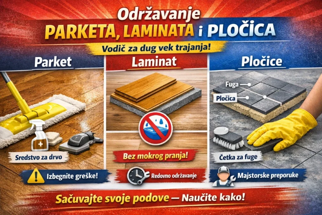 10 trikova za održavanje parketa, laminata i pločica - Mala enciklopedija velikog sjaja 4 Infografik održavanje parketa laminata i pločica – praktični saveti za parket laminat i pločice.