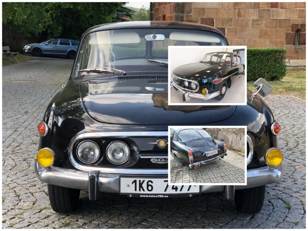 Tatra 603 — aerodinamična istočnoevropska limuzina sa trostrukim farovima, simbol hroma, dima i karaktera