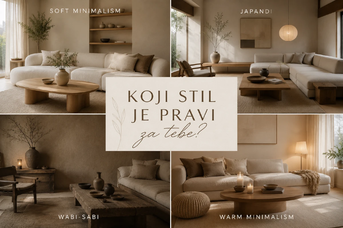 7 pravila zašto Soft Minimalism stil izgleda skupo, a košta razumno Poređenje stilova uređenja Soft Minimalism, Japandi, Wabi-Sabi i Warm Minimalism u modernim dnevnim boravcima