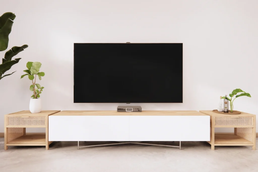 TV komoda: 6 ideja koje će promeniti izgled tvoje dnevne sobe Moderni dnevni boravak sa TV komodom i zelenim biljkama
