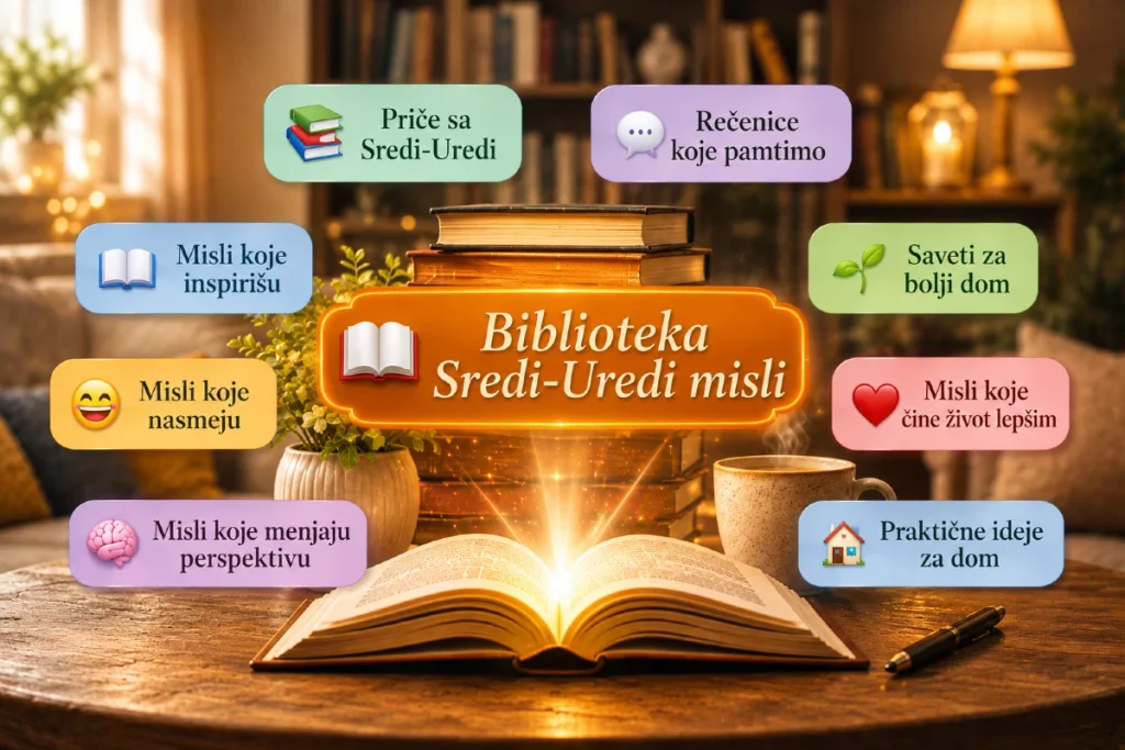 📚 Biblioteka Sredi-Uredi misli Biblioteka Sredi-Uredi misli – mudre misli o domu, inspiracija i ideje iz Riznice