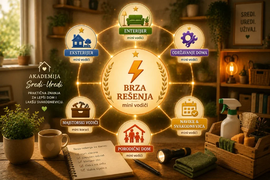 🟧 Brza rešenja — mini vodiči Brza rešenja – mini vodiči za praktične savete i brzo rešavanje svakodnevnih problema u domu