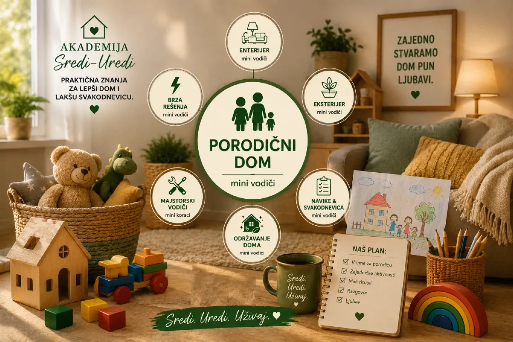 🟥 Porodični dom — mini vodiči Porodični dom – mini vodiči za organizaciju zajedničkog prostora, porodične rutine i život sa decom