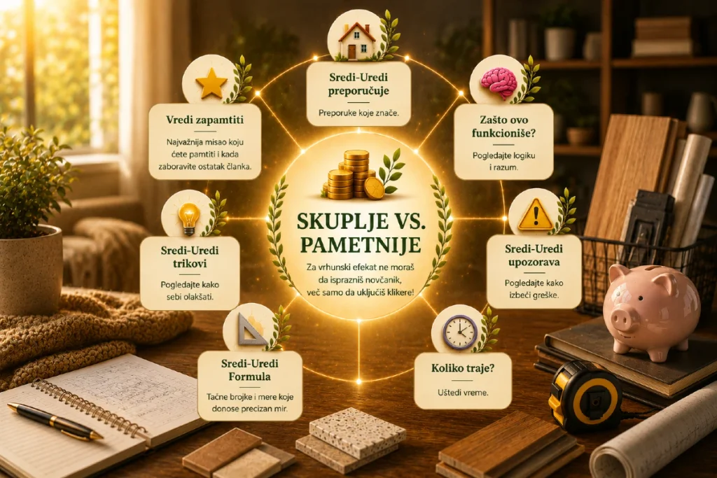 💰 Skuplje vs. Pametnije Skuplje vs. Pametnije – vizual Sredi-Uredi Enciklopedije o pametnim rešenjima koja daju odličan efekat bez nepotrebnog trošenja novca