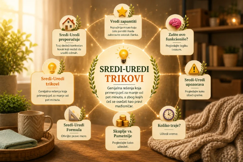 💡 Sredi-Uredi trikovi Sredi-Uredi trikovi – genijalna i brza rešenja za dom koja olakšavaju svakodnevne zadatke