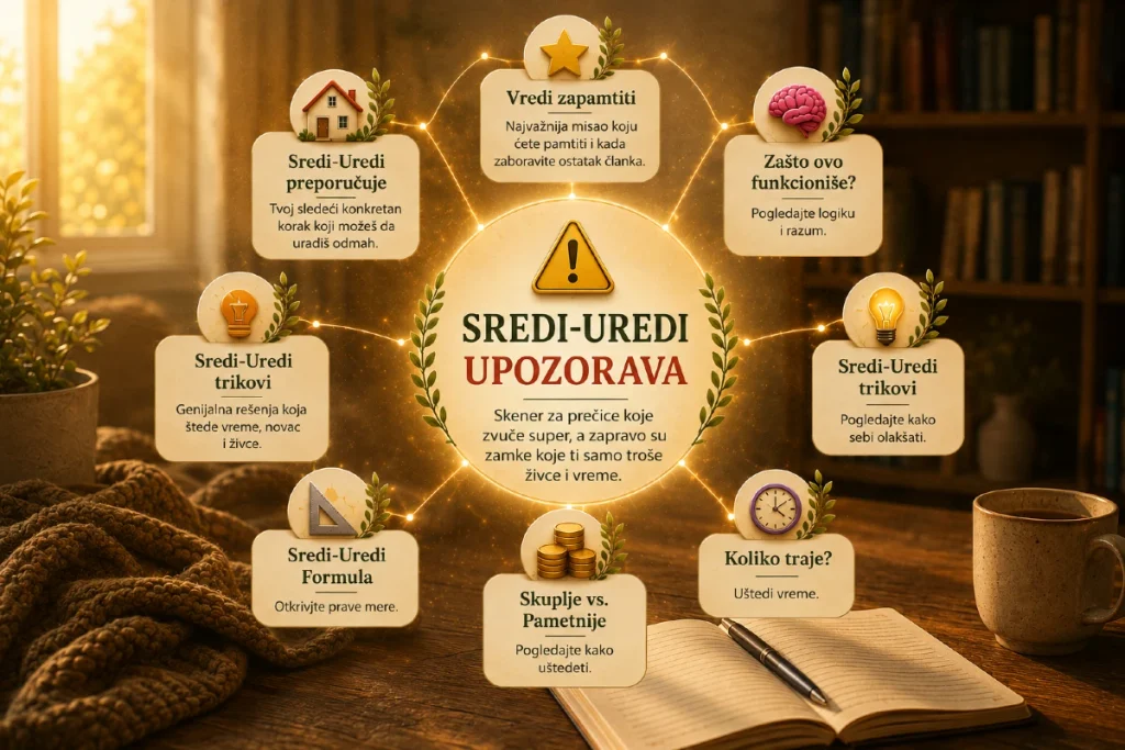 ⚠️ Sredi-Uredi upozorava Sredi-Uredi upozorava – vizual sa savetima o greškama, zamkama i pametnim odlukama za dom